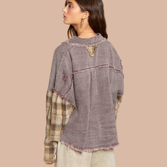 POL Oversized Casual Mocha Plaid Shacket - Picture 7 of 10